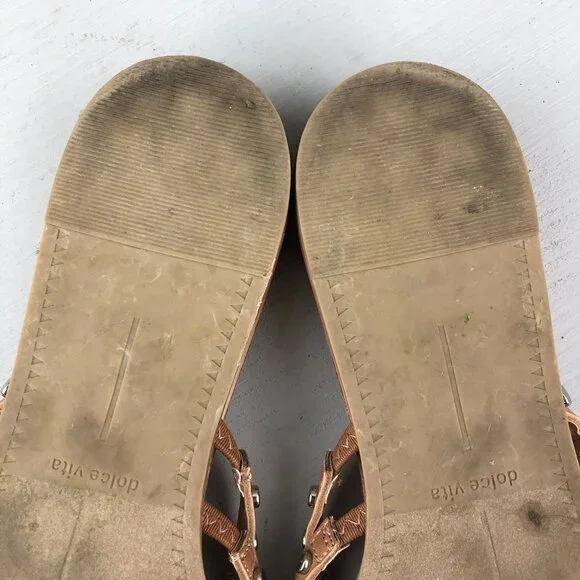 Dolce Vita Women's Size 9** Pinta Cafe Brown Studded Strappy Flats Sandals - Picture 10 of 11